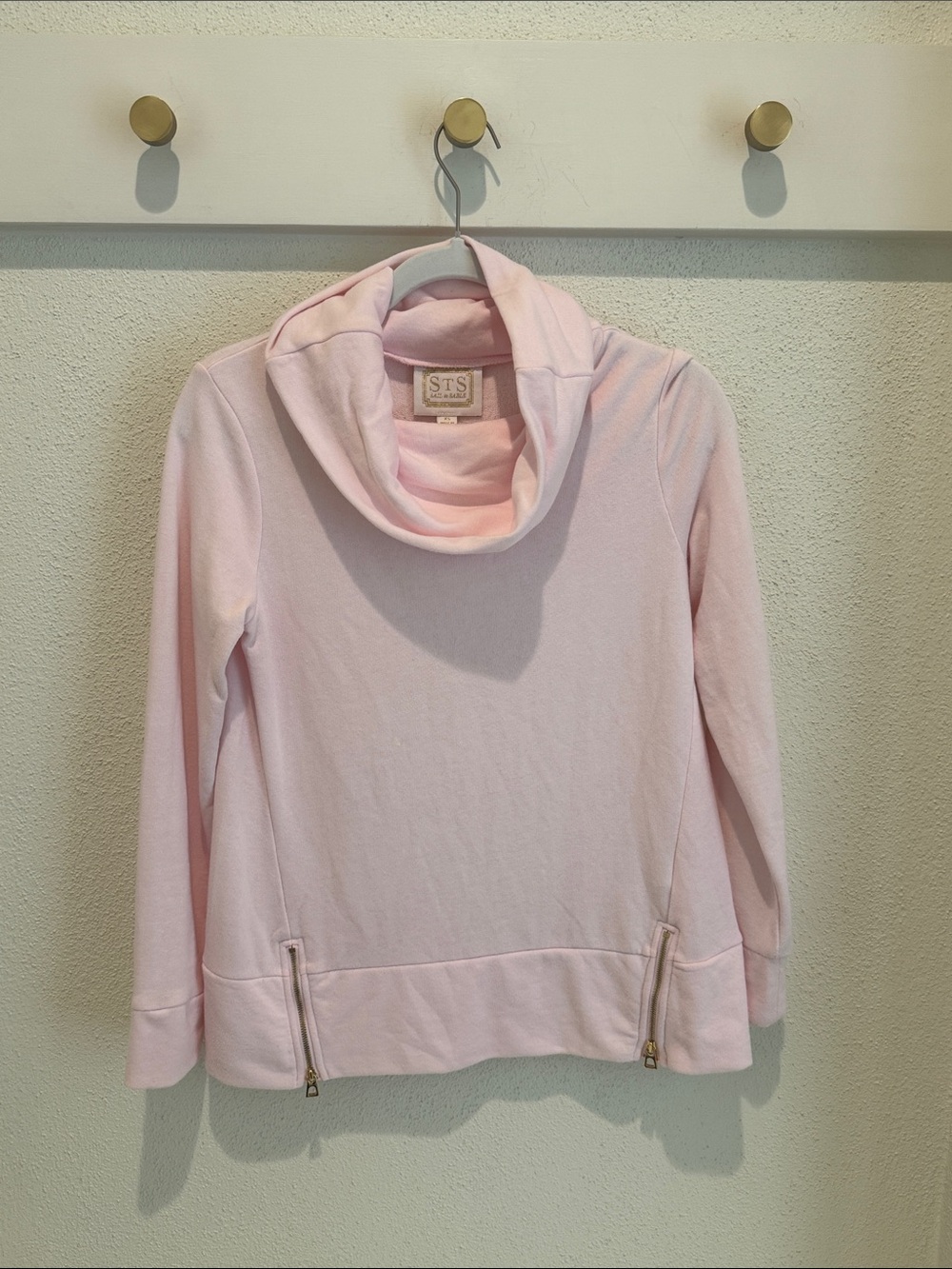 Sail to Sable Soft Pale Pink Cowl Pullover with Gold Zippers